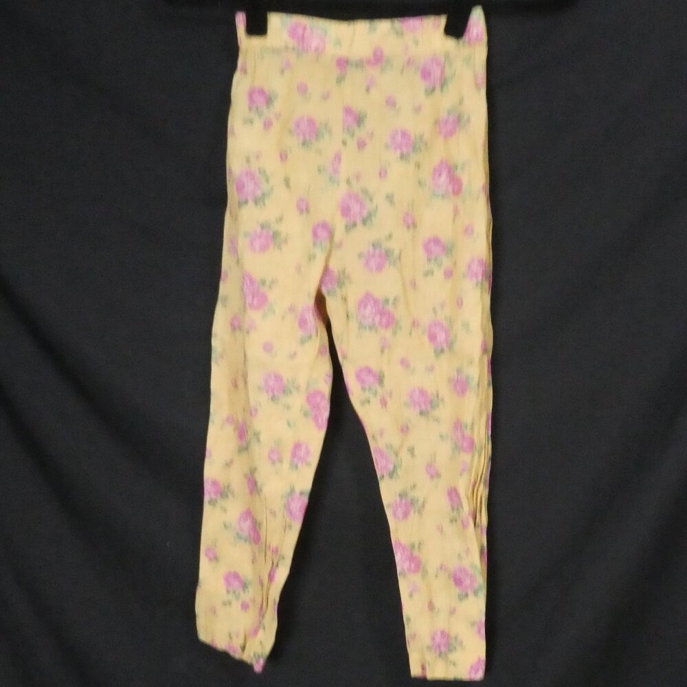 Unbranded | 10.5 inch waist measured | Floral Mustard Pants With Pink Flowers